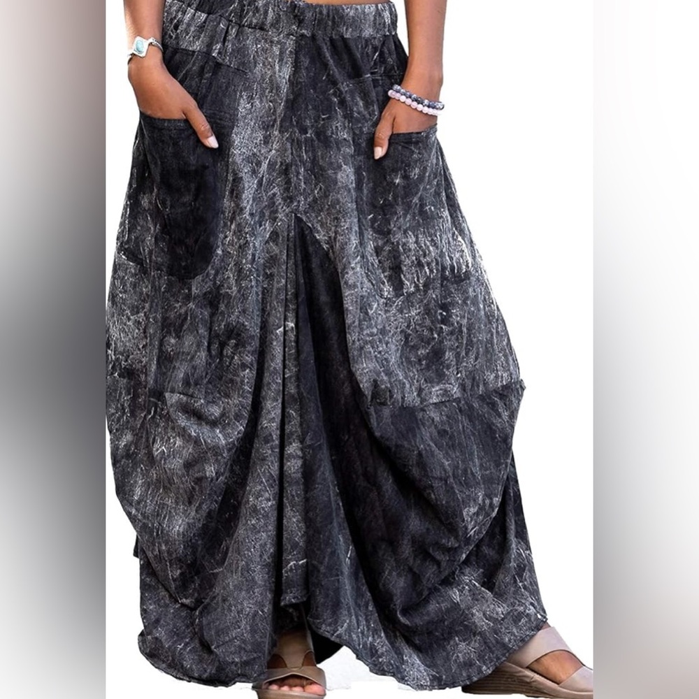 Women's Maxi Skirt Bohemian with Pockets Gypsy Elastic High Waist Cotton
